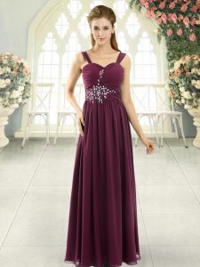 Customized Sleeveless Lace Up Floor Length Beading and Ruching Prom Dress