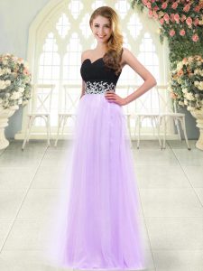 Hot Selling Lilac Empire Appliques Prom Dress Zipper Tulle Sleeveless Floor Length