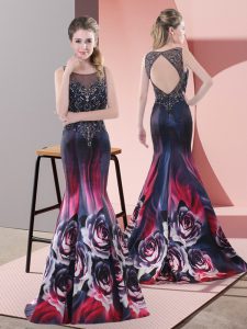 Adorable Beading Prom Gown Multi-color Backless Sleeveless Sweep Train