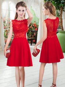 Sweet Red Scalloped Neckline Lace Prom Dress Sleeveless Zipper
