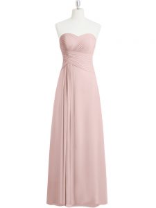 Floor Length Zipper Prom Evening Gown Baby Pink for Prom and Party with Ruching