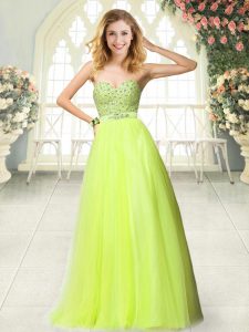 Perfect Tulle Sweetheart Sleeveless Zipper Beading Dress for Prom in Yellow Green