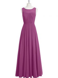 Graceful Purple Empire Chiffon Scoop Sleeveless Ruching Floor Length Zipper Prom Evening Gown