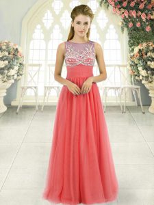 Sweet Floor Length Empire Sleeveless Watermelon Red Prom Gown Side Zipper