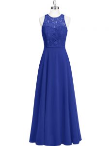 Super Royal Blue Scoop Neckline Lace Prom Gown Sleeveless Zipper