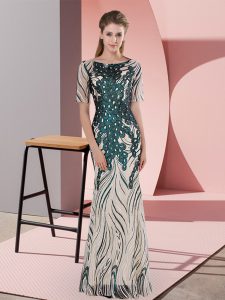 Half Sleeves Floor Length Prom Gown and Sequins