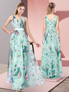 Multi-color Empire Pattern Prom Gown Zipper Printed Sleeveless Floor Length