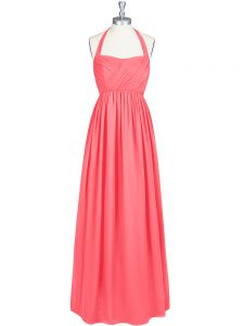 Lovely Watermelon Red Sleeveless Chiffon Zipper Dress for Prom for Prom and Party and Wedding Party