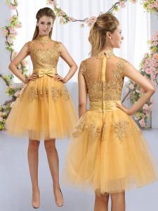 Discount High-neck Cap Sleeves Tulle Court Dresses for Sweet 16 Lace and Bowknot Zipper