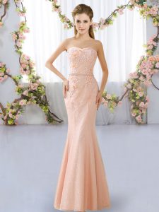 Peach Sweetheart Neckline Beading Wedding Guest Dresses Sleeveless Lace Up