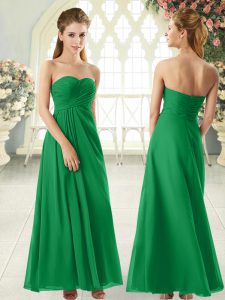 Sleeveless Chiffon Floor Length Zipper in Green with Ruching