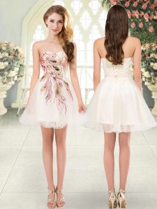 Champagne Lace Up Dress for Prom Beading and Appliques Sleeveless Mini Length