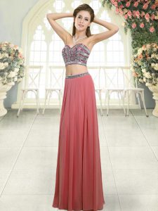 Custom Design Chiffon Sleeveless Floor Length Prom Evening Gown and Beading