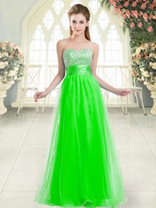 Green A-line Sweetheart Sleeveless Tulle Floor Length Lace Up Beading Homecoming Dress