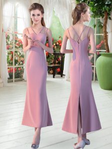 Mermaid Prom Party Dress Pink Straps Satin Sleeveless Ankle Length Zipper
