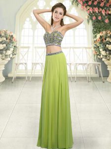 Colorful Olive Green Two Pieces Chiffon Sweetheart Sleeveless Beading Floor Length Backless Evening Dress