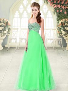 Green A-line Beading Lace Up Tulle Sleeveless Floor Length