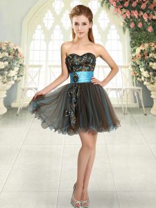 A-line Prom Dress Brown Sweetheart Tulle Sleeveless Mini Length Lace Up