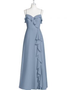 Blue Evening Dress Prom and Party with Ruching Spaghetti Straps Sleeveless Zipper