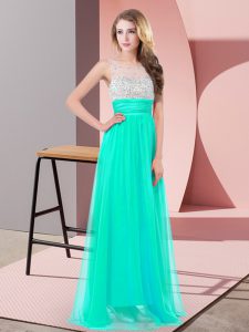 Chiffon Scoop Sleeveless Side Zipper Sequins Homecoming Dress in Turquoise