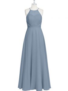 Enchanting Sleeveless Floor Length Ruching and Pleated Zipper Dress for Prom with Grey