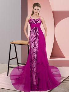 Fuchsia Sleeveless Beading and Lace Zipper Homecoming Dress