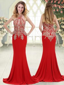 Charming Elastic Woven Satin Sleeveless Formal Evening Gowns Sweep Train and Beading and Lace