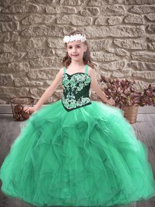 Fashionable Turquoise Sleeveless Embroidery and Ruffles Floor Length Winning Pageant Gowns