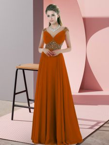 Floor Length Empire Sleeveless Orange Prom Gown Backless