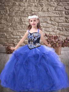 Straps Sleeveless Lace Up Custom Made Pageant Dress Royal Blue Tulle
