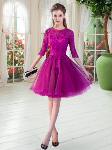 Spectacular Scalloped Half Sleeves Tulle Prom Evening Gown Lace Zipper