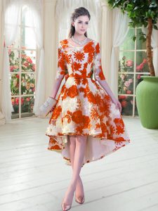 Fabulous Orange Red Scoop Lace Up Belt Prom Dress Half Sleeves