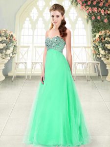 On Sale Apple Green A-line Tulle Sweetheart Sleeveless Beading Floor Length Lace Up Prom Gown
