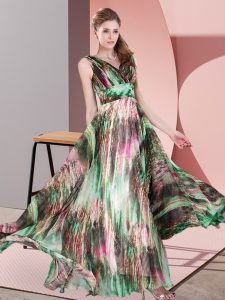 Adorable Multi-color Printed Lace Up Formal Dresses Sleeveless Floor Length Pattern