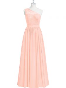Pink A-line Lace Prom Party Dress Chiffon Sleeveless Floor Length