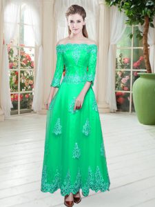 Fashion Floor Length A-line 3 4 Length Sleeve Turquoise Prom Gown Lace Up