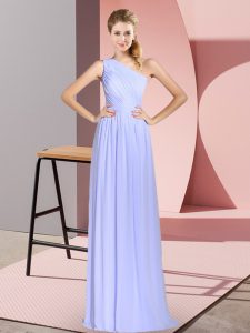 Noble Floor Length Baby Blue Prom Party Dress Chiffon Sleeveless Ruching