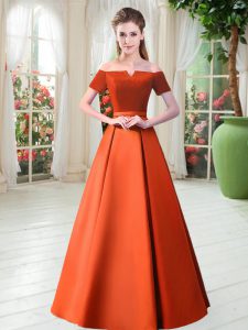 Hot Sale Floor Length Lace Up Orange Red for Prom and Party with Belt
