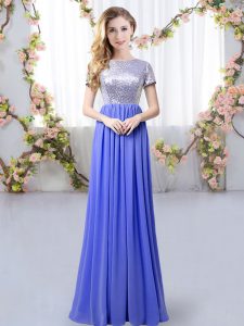 Floor Length Empire Short Sleeves Lavender Bridesmaid Dress Zipper