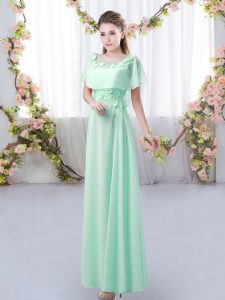 Beauteous Apple Green Short Sleeves Chiffon Zipper Dama Dress for Prom and Party and Wedding Party