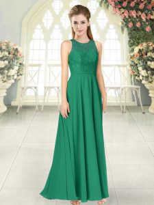 Latest Green Backless Scoop Lace Homecoming Dress Chiffon Sleeveless