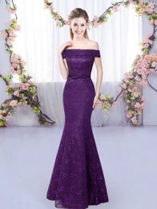 Cheap Sleeveless Floor Length Lace Up Court Dresses for Sweet 16 in Purple with Lace