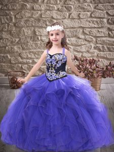 Purple Winning Pageant Gowns Party and Wedding Party with Embroidery and Ruffles Straps Sleeveless Lace Up