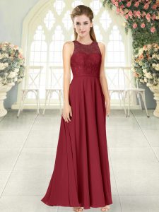 Artistic Burgundy Sleeveless Floor Length Lace Backless Prom Evening Gown