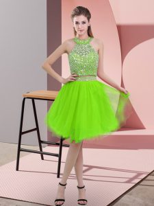 Halter Top Sleeveless Dress for Prom Knee Length Beading Organza