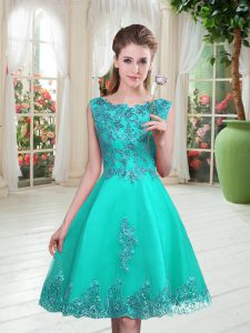 Turquoise Lace Up Beading and Appliques Sleeveless Knee Length