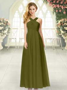 Perfect Floor Length Olive Green Dress for Prom Straps Sleeveless Zipper