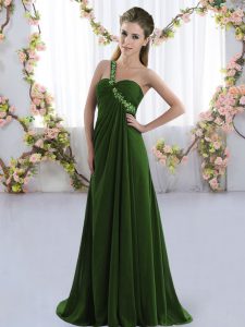 Olive Green Sleeveless Beading Lace Up Bridesmaid Dress