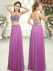 Floor Length Backless Dress for Prom Lilac for Prom and Party with Beading