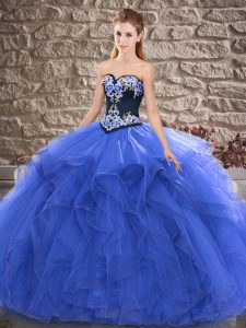 Blue Sleeveless Beading and Embroidery Floor Length Quince Ball Gowns